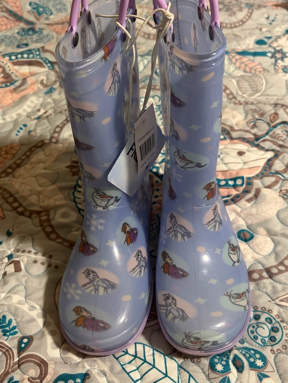Disney Light Purple Rain Boots with Pink Handles - Frozen Print